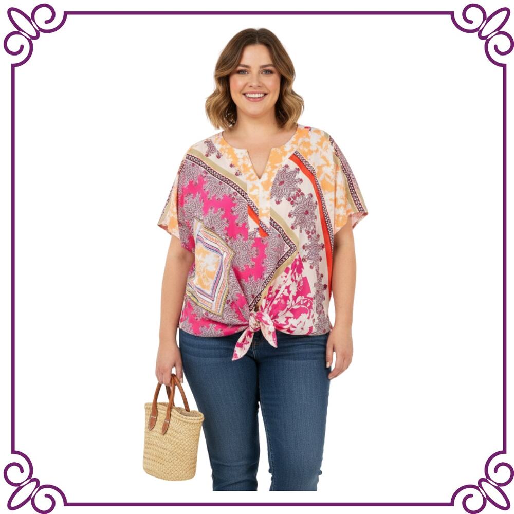 Chico's Floral Paisley Tie Front Boho Blouse Size 3 US 16/18